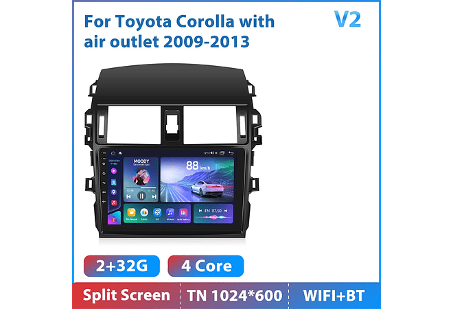 RD219 Android toyota corolla tuyere 2009-2013 1GB a 8GB RAM e 16GB a 128GB ROM com ou sem Carplay