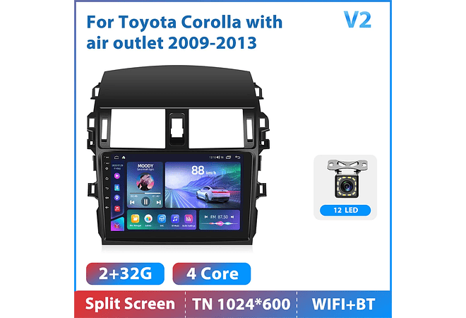 RD219 Android toyota corolla tuyere 2009-2013 1GB a 8GB RAM e 16GB a 128GB ROM com ou sem Carplay