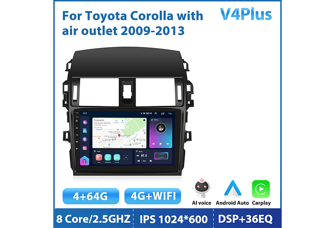 RD219 Android toyota corolla tuyere 2009-2013 1GB a 8GB RAM e 16GB a 128GB ROM com ou sem Carplay