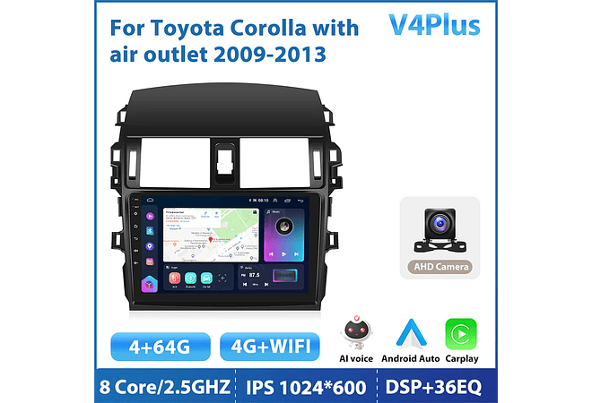 RD219 Android toyota corolla tuyere 2009-2013 1GB a 8GB RAM e 16GB a 128GB ROM com ou sem Carplay