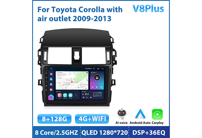 RD219 Android toyota corolla tuyere 2009-2013 1GB a 8GB RAM e 16GB a 128GB ROM com ou sem Carplay