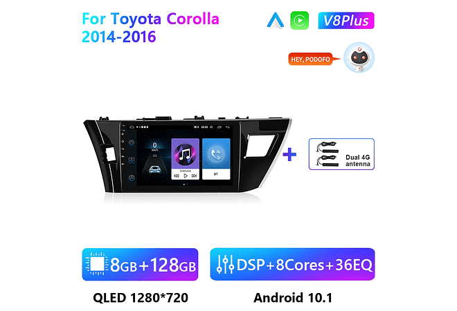 RD221 Android toyota corolla 2014-2016 1GB a 8GB RAM e 16GB a 128GB ROM com ou sem Carplay