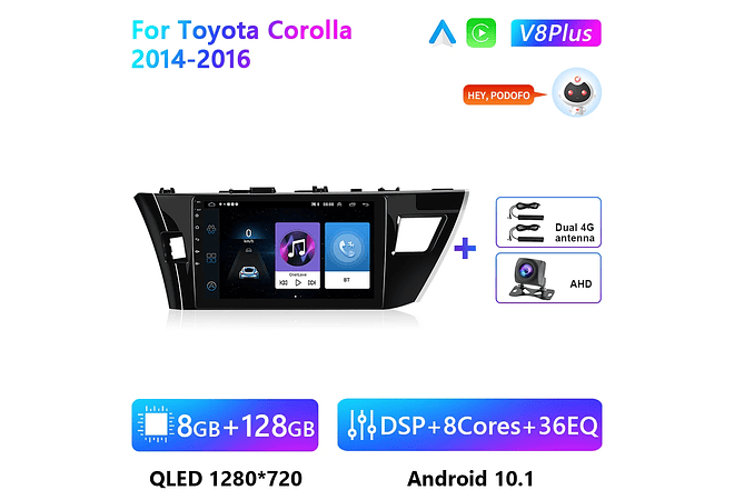 RD221 Android toyota corolla 2014-2016 1GB a 8GB RAM e 16GB a 128GB ROM com ou sem Carplay
