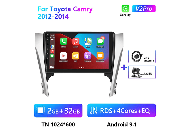 RD224 Android toyota camry 2012-2014 1GB a 8GB RAM e 16GB a 128GB ROM com ou sem Carplay