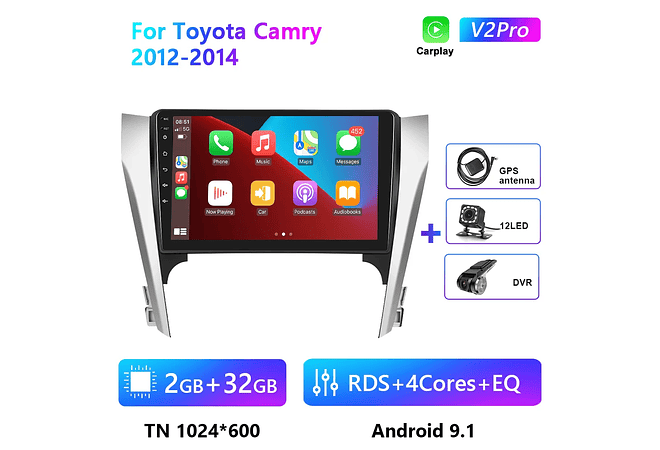 RD224 Android toyota camry 2012-2014 1GB a 8GB RAM e 16GB a 128GB ROM com ou sem Carplay
