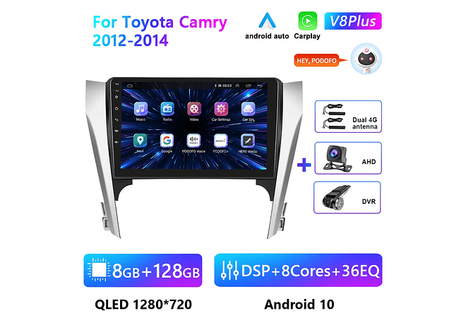 RD224 Android toyota camry 2012-2014 1GB a 8GB RAM e 16GB a 128GB ROM com ou sem Carplay