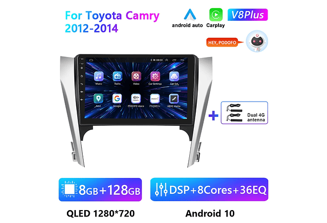 RD224 Android toyota camry 2012-2014 1GB a 8GB RAM e 16GB a 128GB ROM com ou sem Carplay