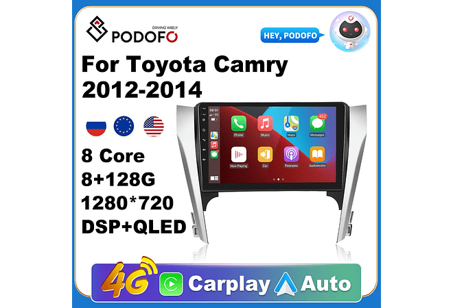 RD224 Android toyota camry 2012-2014 1GB a 8GB RAM e 16GB a 128GB ROM com ou sem Carplay