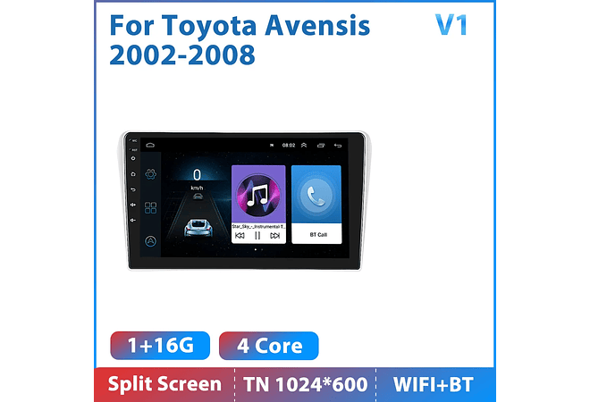 RD225 Android toyota avensis 2002-2008 1GB a 8GB RAM e 16GB a 128GB ROM com ou sem Carplaya 8GB RAM e 16GB a 128GB ROM com ou sem Carplay