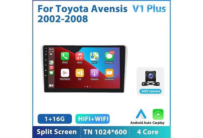 RD225 Android toyota avensis 2002-2008 1GB a 8GB RAM e 16GB a 128GB ROM com ou sem Carplaya 8GB RAM e 16GB a 128GB ROM com ou sem Carplay