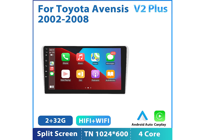 RD225 Android toyota avensis 2002-2008 1GB a 8GB RAM e 16GB a 128GB ROM com ou sem Carplaya 8GB RAM e 16GB a 128GB ROM com ou sem Carplay