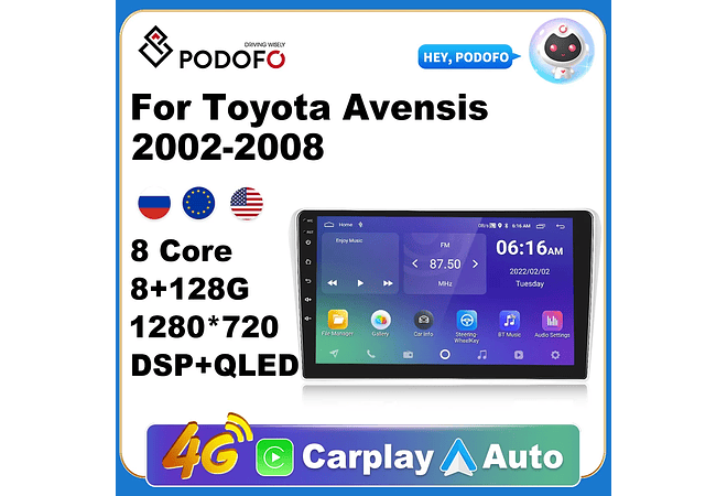 RD225 Android toyota avensis 2002-2008 1GB a 8GB RAM e 16GB a 128GB ROM com ou sem Carplaya 8GB RAM e 16GB a 128GB ROM com ou sem Carplay