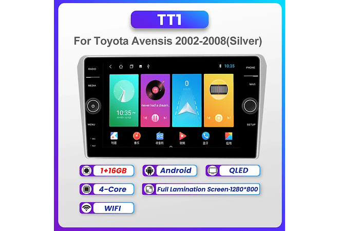 RD226 Android Toyoya avensis 2002-2008 1GB a 8GB RAM e 16GB a 128GB ROM com ou sem Carplay