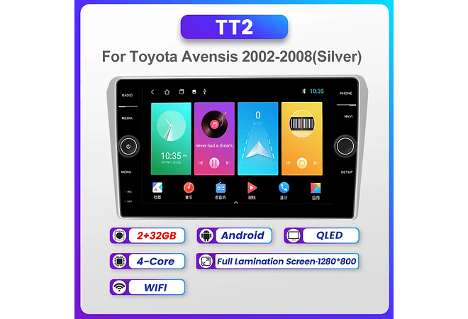 RD226 Android Toyoya avensis 2002-2008 1GB a 8GB RAM e 16GB a 128GB ROM com ou sem Carplay
