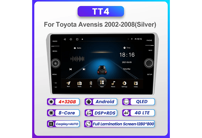 RD226 Android Toyoya avensis 2002-2008 1GB a 8GB RAM e 16GB a 128GB ROM com ou sem Carplay