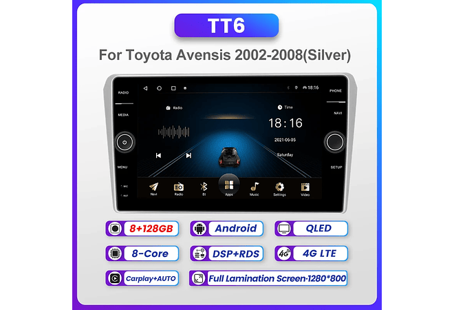 RD226 Android Toyoya avensis 2002-2008 1GB a 8GB RAM e 16GB a 128GB ROM com ou sem Carplay