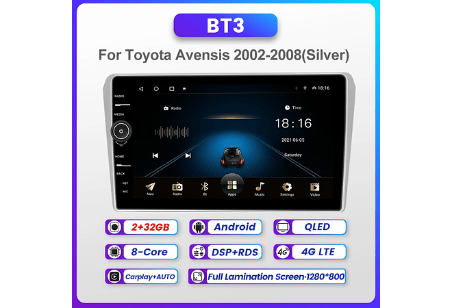 RD226 Android Toyoya avensis 2002-2008 1GB a 8GB RAM e 16GB a 128GB ROM com ou sem Carplay