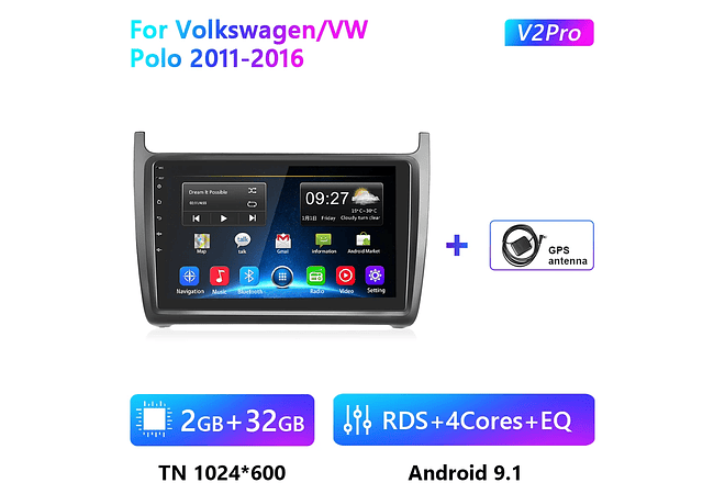RD227 Android volkswagen Polo 2011-2016 1GB a 8GB RAM e 16GB a 128GB ROM com ou sem Carplaya 8GB RAM e 16GB a 128GB ROM com ou sem Carplay