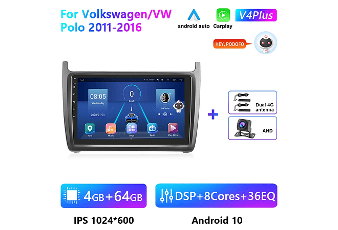RD227 Android volkswagen Polo 2011-2016 1GB a 8GB RAM e 16GB a 128GB ROM com ou sem Carplaya 8GB RAM e 16GB a 128GB ROM com ou sem Carplay