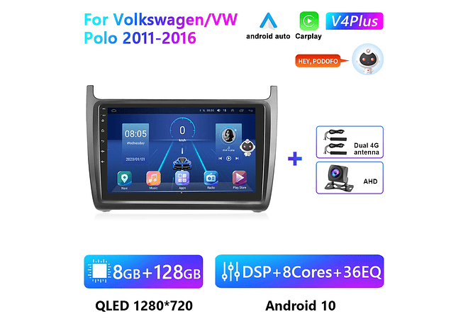 RD227 Android volkswagen Polo 2011-2016 1GB a 8GB RAM e 16GB a 128GB ROM com ou sem Carplaya 8GB RAM e 16GB a 128GB ROM com ou sem Carplay
