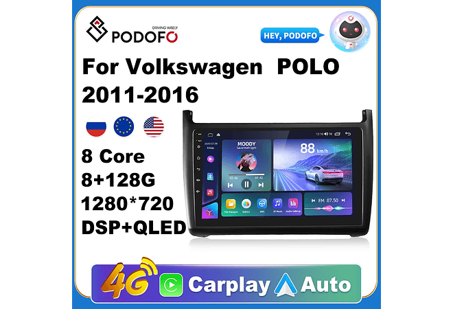 RD227 Android volkswagen Polo 2011-2016 1GB a 8GB RAM e 16GB a 128GB ROM com ou sem Carplaya 8GB RAM e 16GB a 128GB ROM com ou sem Carplay