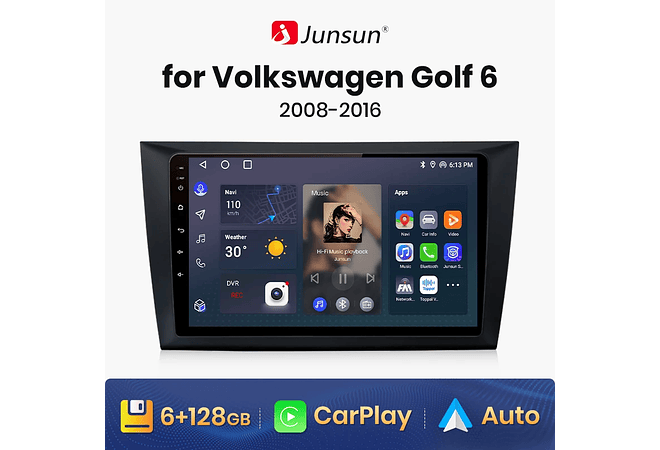 RD229 Android Volkswagen golf 6 2002-2013 1GB a 8GB RAM e 16GB a 128GB ROM com ou sem Carplay