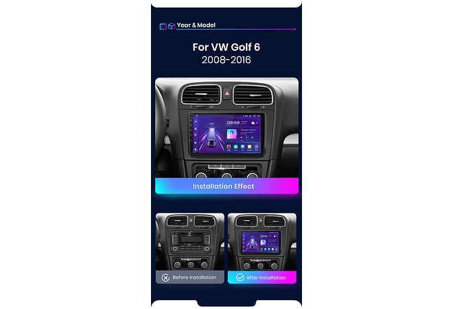 RD229 Android Volkswagen golf 6 2002-2013 1GB a 8GB RAM e 16GB a 128GB ROM com ou sem Carplay