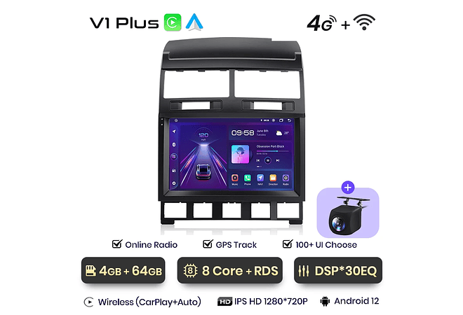 RD230 Android Volkswagen touareg 2002-2010 1GB a 8GB RAM e 16GB a 128GB ROM com ou sem Carplay