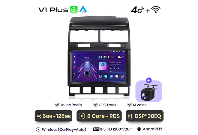 RD230 Android Volkswagen touareg 2002-2010 1GB a 8GB RAM e 16GB a 128GB ROM com ou sem Carplay