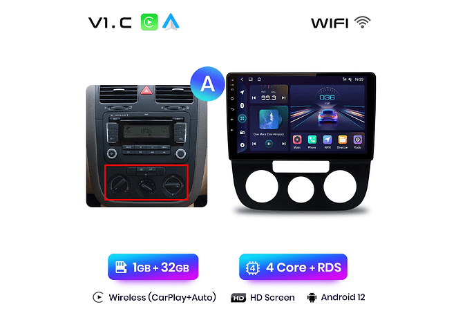 RD231 Android Volkswagen jetta golf 2005-2010 1GB a 8GB RAM e 16GB a 128GB ROM com ou sem Carplay