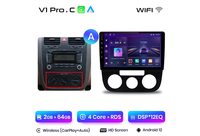 RD231 Android Volkswagen jetta golf 2005-2010 1GB a 8GB RAM e 16GB a 128GB ROM com ou sem Carplay