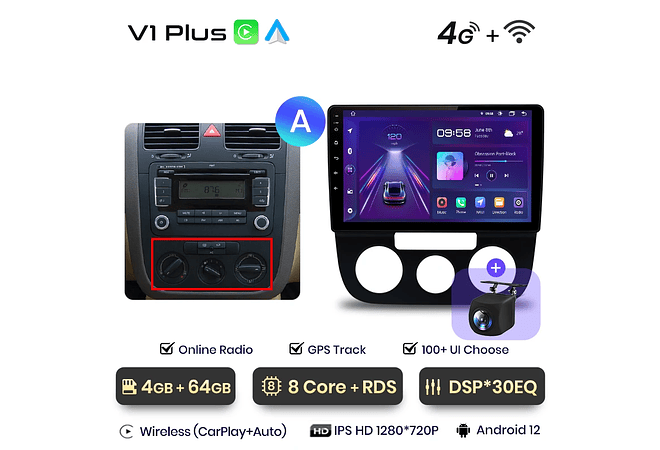 RD231 Android Volkswagen jetta golf 2005-2010 1GB a 8GB RAM e 16GB a 128GB ROM com ou sem Carplay