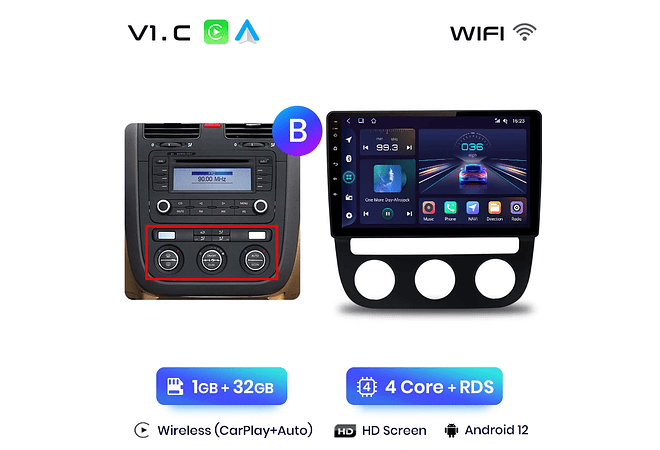 RD231 Android Volkswagen jetta golf 2005-2010 1GB a 8GB RAM e 16GB a 128GB ROM com ou sem Carplay