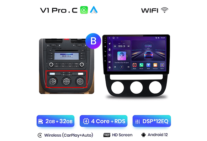 RD231 Android Volkswagen jetta golf 2005-2010 1GB a 8GB RAM e 16GB a 128GB ROM com ou sem Carplay