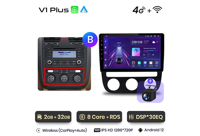 RD231 Android Volkswagen jetta golf 2005-2010 1GB a 8GB RAM e 16GB a 128GB ROM com ou sem Carplay