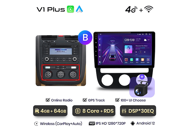 RD231 Android Volkswagen jetta golf 2005-2010 1GB a 8GB RAM e 16GB a 128GB ROM com ou sem Carplay