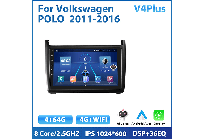 RD232 Android volkswagen Polo 2011-2016 1GB a 8GB RAM e 16GB a 128GB ROM com ou sem Carplay