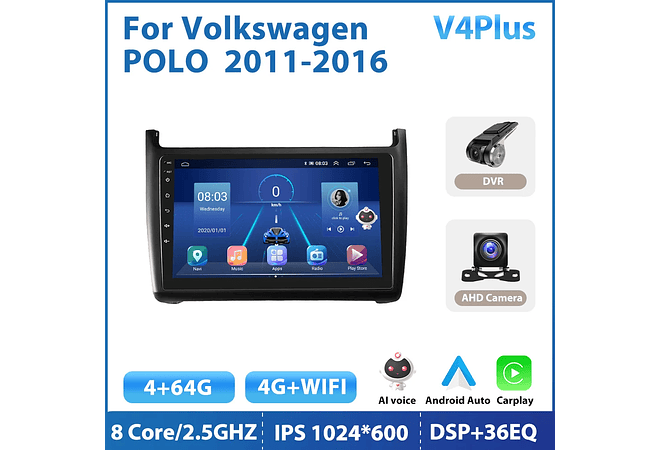 RD232 Android volkswagen Polo 2011-2016 1GB a 8GB RAM e 16GB a 128GB ROM com ou sem Carplay