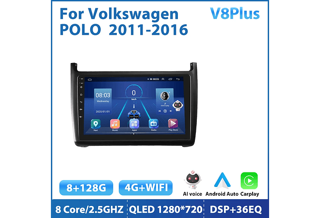 RD232 Android volkswagen Polo 2011-2016 1GB a 8GB RAM e 16GB a 128GB ROM com ou sem Carplay