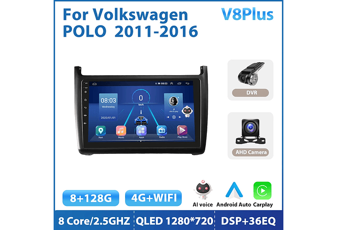 RD232 Android volkswagen Polo 2011-2016 1GB a 8GB RAM e 16GB a 128GB ROM com ou sem Carplay