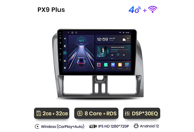 RD234 Android Volvo X60 2011-2014 1GB a 8GB RAM e 16GB a 128GB ROM com ou sem Carplay