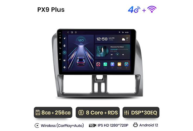 RD234 Android Volvo X60 2011-2014 1GB a 8GB RAM e 16GB a 128GB ROM com ou sem Carplay