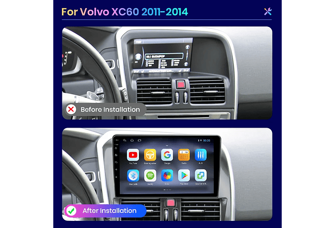 RD234 Android Volvo X60 2011-2014 1GB a 8GB RAM e 16GB a 128GB ROM com ou sem Carplay