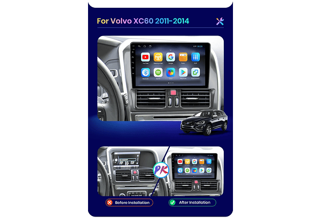 RD234 Android Volvo X60 2011-2014 1GB a 8GB RAM e 16GB a 128GB ROM com ou sem Carplay