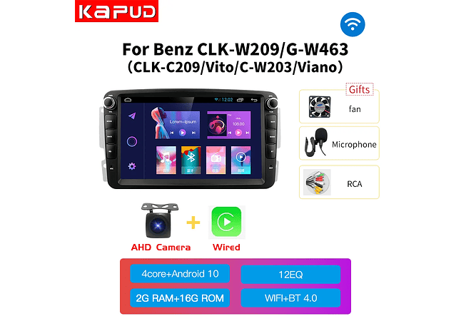 RD235 android Mercedes w209 w203 w170 c208 w208 w168 w463 vito viano w639 vaneo 2000-2005 1GB a 8GB RAM e 16GB a 128GB ROM com ou sem Carplay