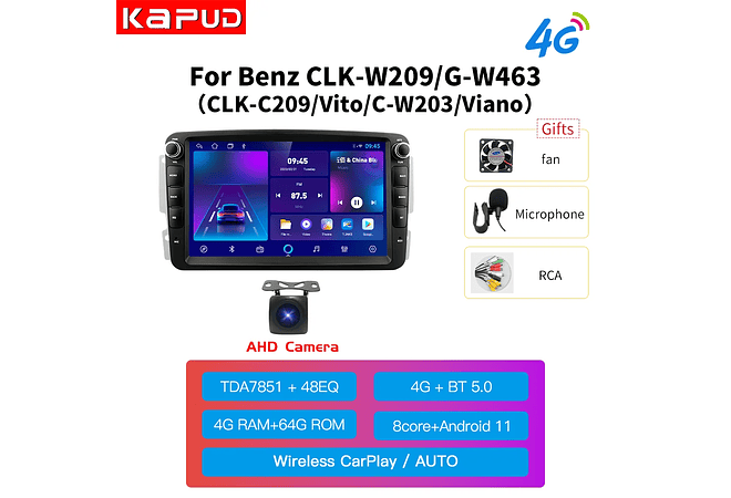 RD235 android Mercedes w209 w203 w170 c208 w208 w168 w463 vito viano w639 vaneo 2000-2005 1GB a 8GB RAM e 16GB a 128GB ROM com ou sem Carplay