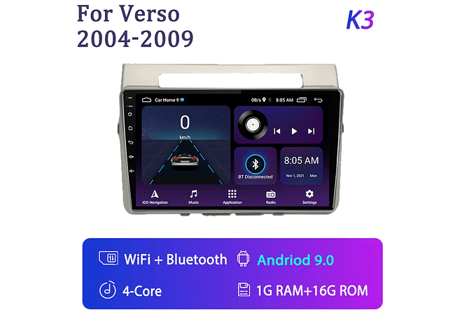 RD236 Android toyota corolla Verso 2004-2010 1GB a 8GB RAM e 16GB a 128GB ROM com ou sem CarplayGB RAM e 16GB a 128GB ROM com ou sem Carplay