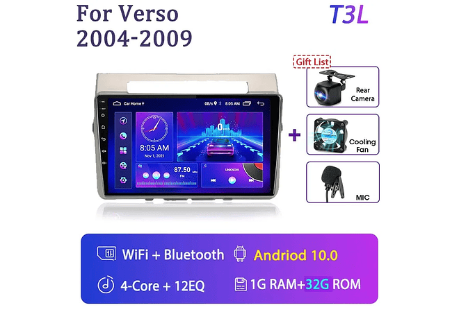 RD236 Android toyota corolla Verso 2004-2010 1GB a 8GB RAM e 16GB a 128GB ROM com ou sem CarplayGB RAM e 16GB a 128GB ROM com ou sem Carplay