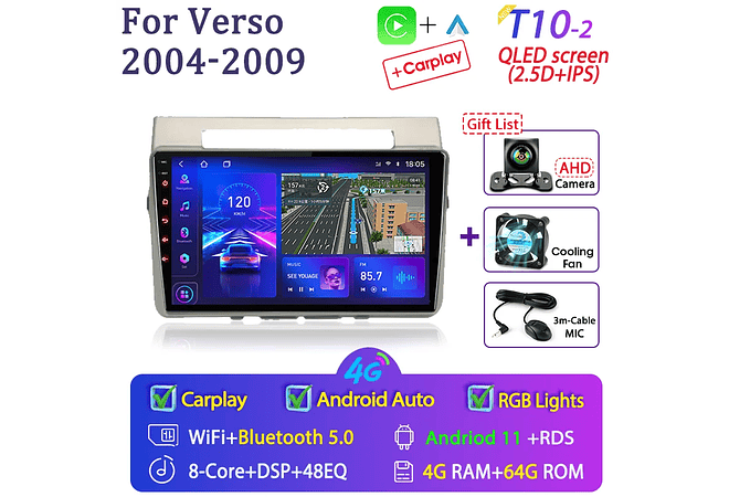 RD236 Android toyota corolla Verso 2004-2010 1GB a 8GB RAM e 16GB a 128GB ROM com ou sem CarplayGB RAM e 16GB a 128GB ROM com ou sem Carplay