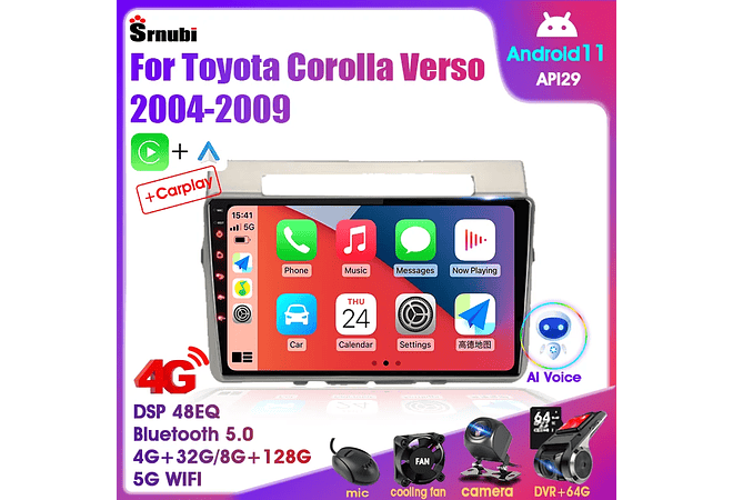RD236 Android toyota corolla Verso 2004-2010 1GB a 8GB RAM e 16GB a 128GB ROM com ou sem CarplayGB RAM e 16GB a 128GB ROM com ou sem Carplay